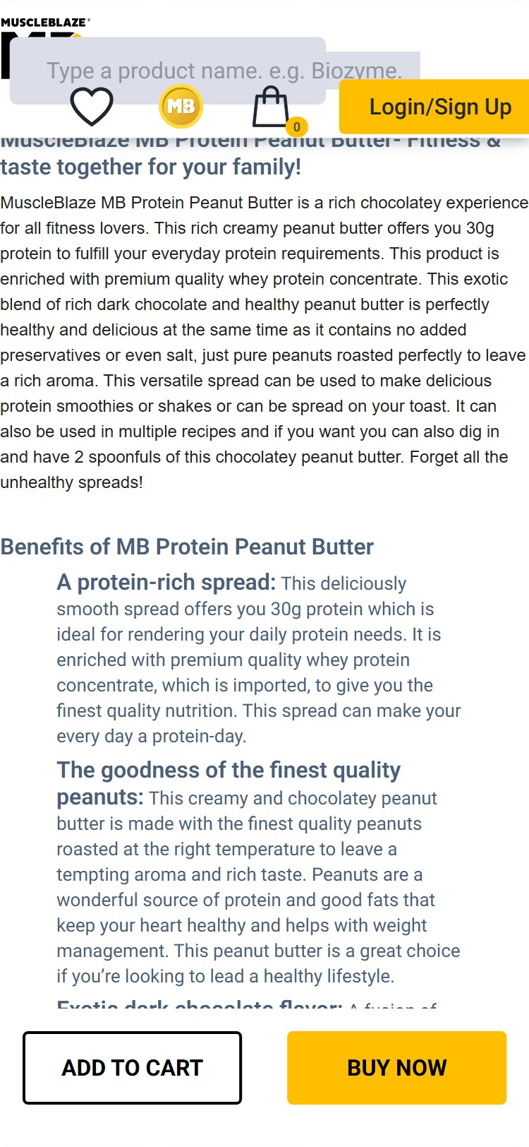 MuscleBlaze â€” Nutrition Highlights Table